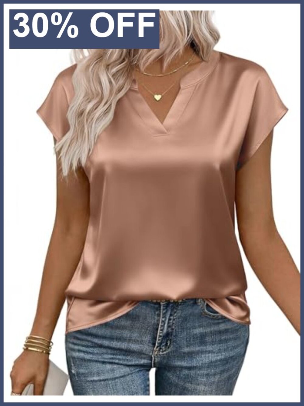 Women Satin Cap Sleeve V-Neck Blouse Relaxed Fit Summer Work Top
